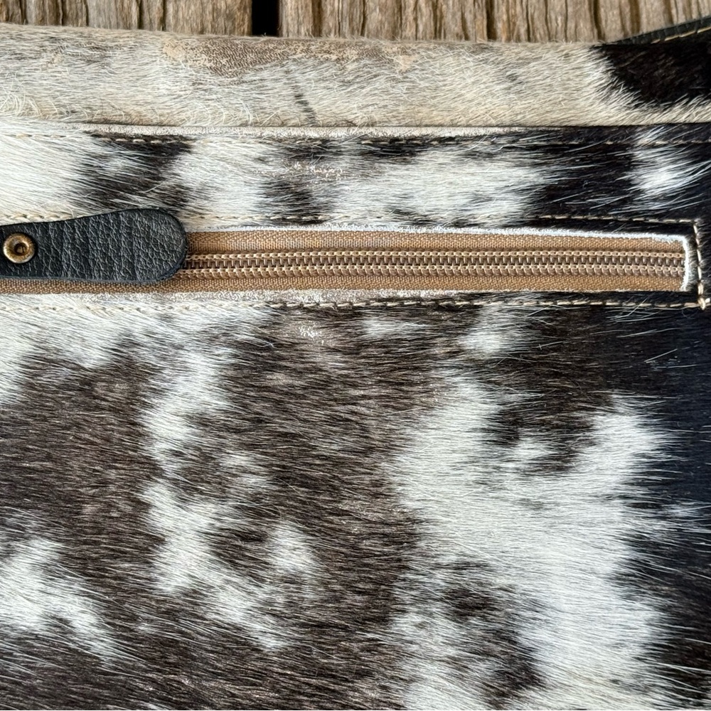 Myra Bag Blue Crescent Hand Tooled Leather Cow Hide Hair On Bag purse - Picture 4 of 9